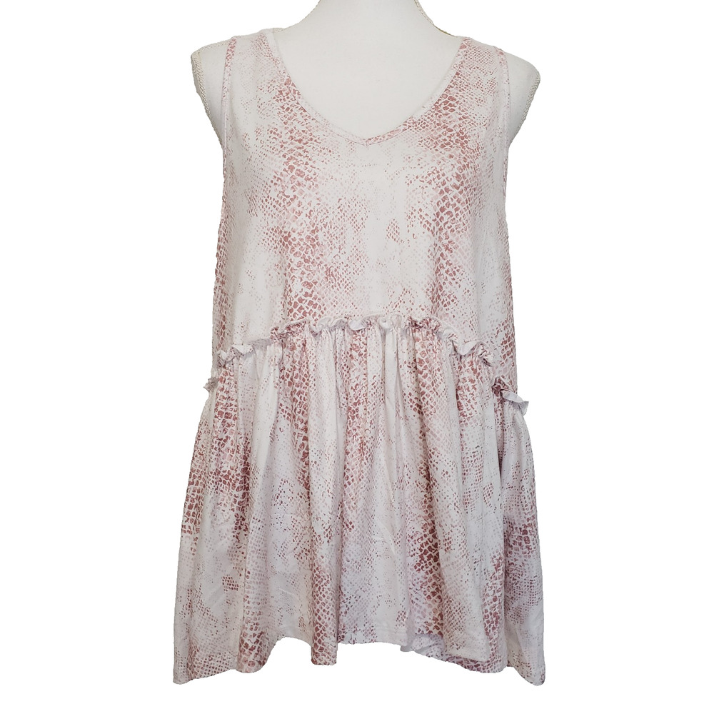 Peach Love Women SIZE L Animal Print Sleeveless Casual Loose White Tank Blouse